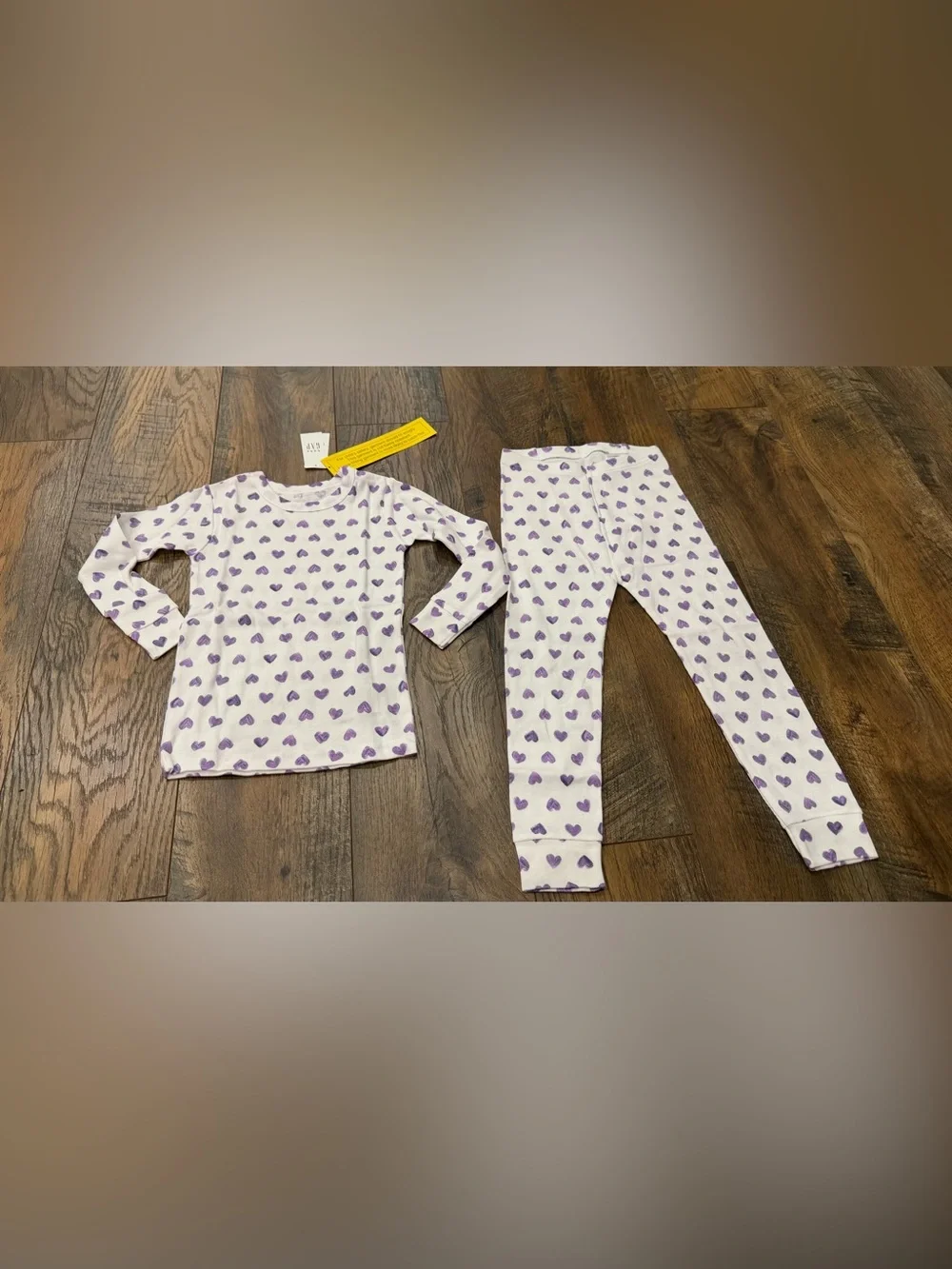 Gap Kids 2-Piece Snug Fit Cotton Knit Heart Pajamas, Purple White, Size 3T, NEW